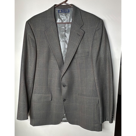 Brooks Brothers Window Pane Plaid Olive Blue Maroon/Brown? 1 Vent Wool Blazer 46